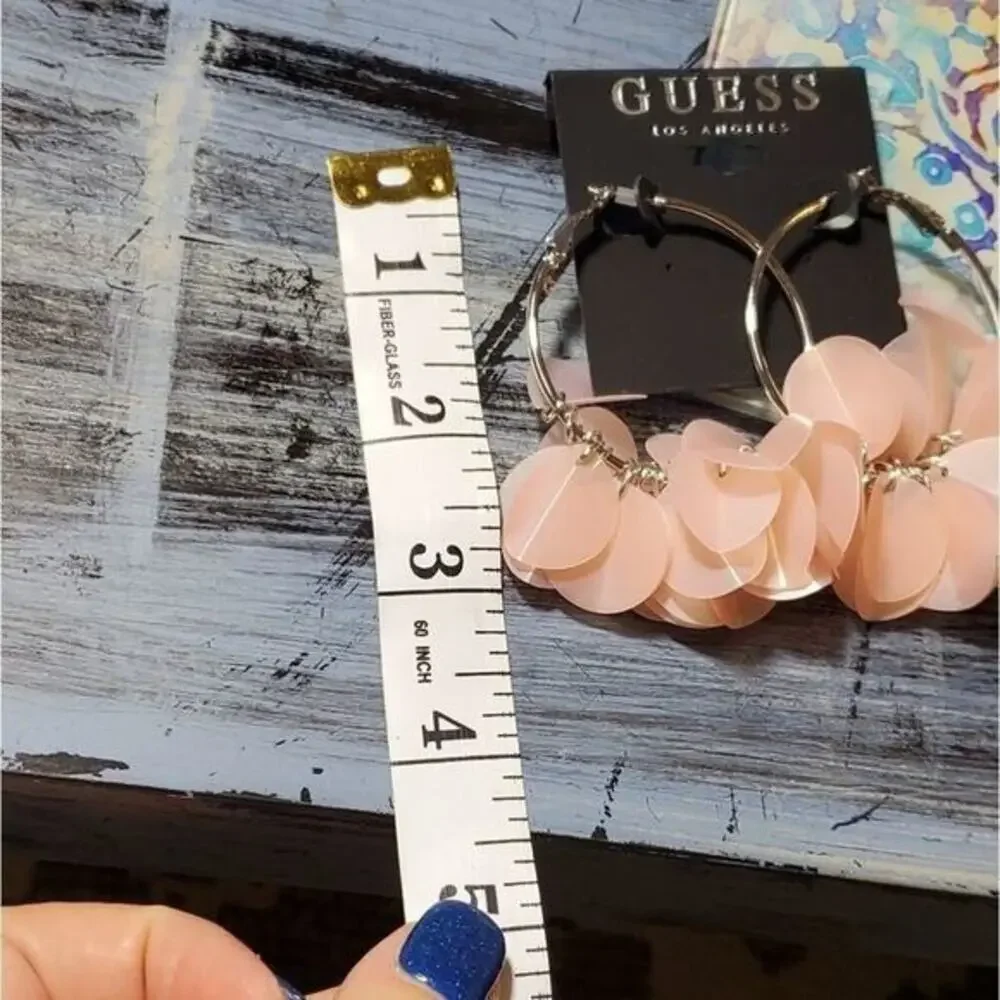 New Guess silver hoop pink flutter earrings‎